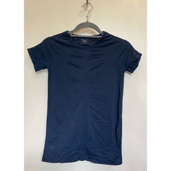 🔴 Athleta Navy Blue Foothill Laser Cut Athletic Short Sleeve Tee Size XS - Picture 4 of 11